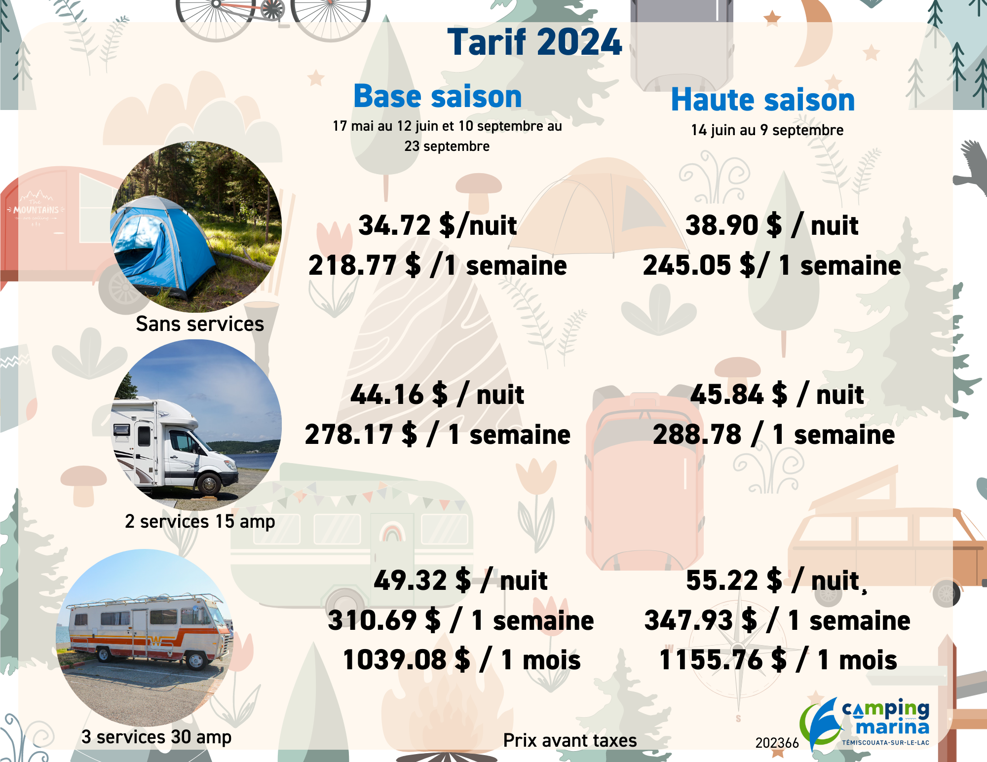 Tarifs Camping Ville de TémiscouatasurleLac